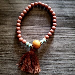 Bohemian Wooden Beaded and Tassel Bracelet